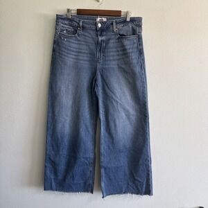 Paige Anessa Wide Leg Crop Jeans Raw Hem Light Wash High Rise Denim Women 33